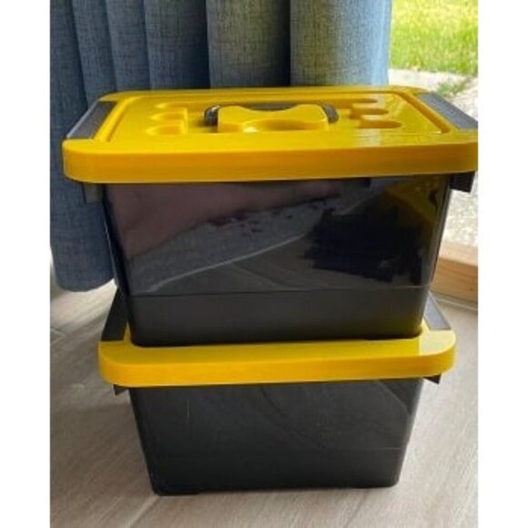 New 17 Quart Stackable Plastic Storage Bins with Yellow Lids, 6 Pack Black - Picture 3 of 3